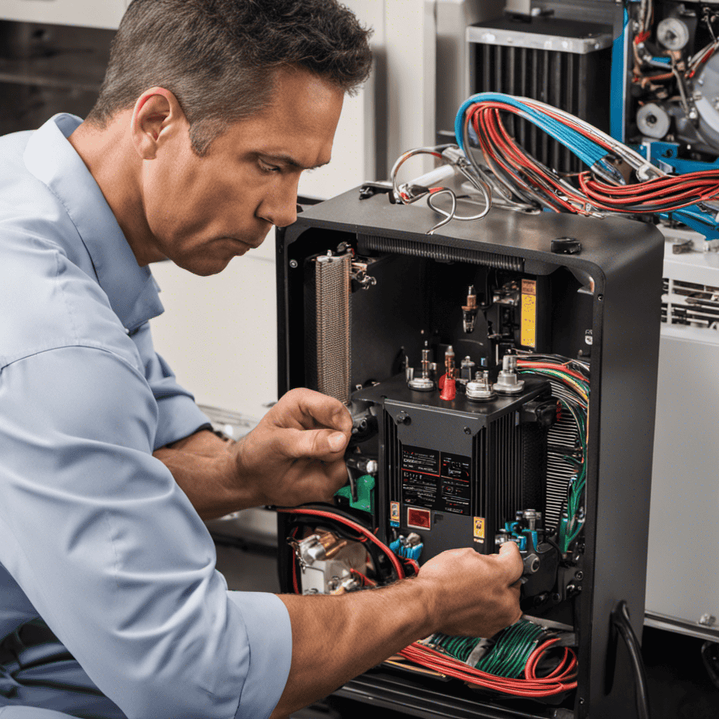 An image featuring a skilled technician in Butler, PA, meticulously examining and repairing a power supply unit for a Honeywell air purifier