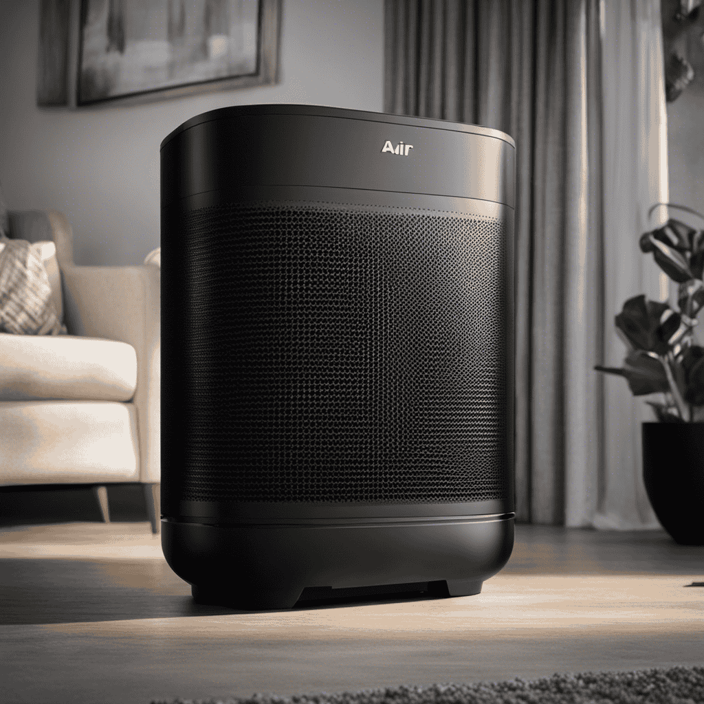 An image showcasing an air purifier filter covered in a thick layer of jet-black particles