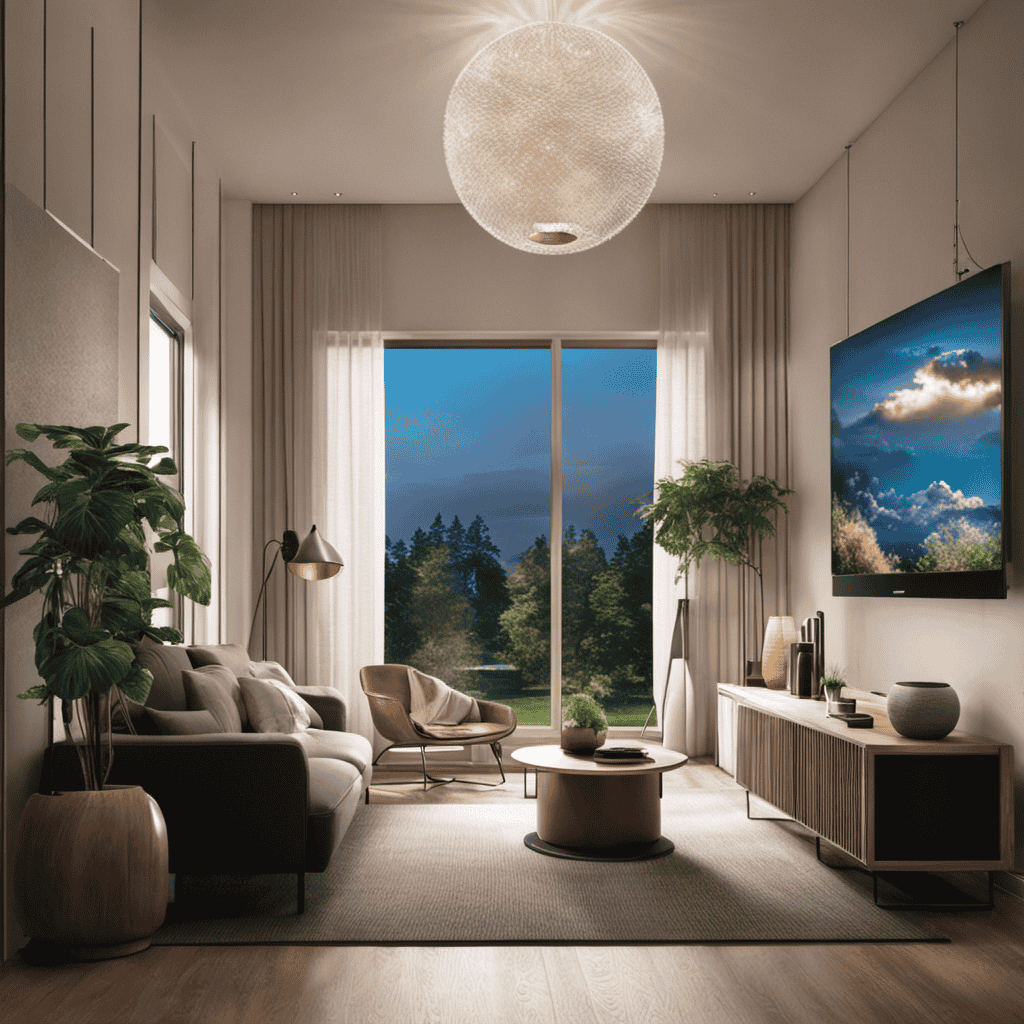 An image that portrays a serene living room with a ray of sunlight illuminating tiny airborne particles, highlighting the necessity of an air purifier in capturing and eliminating harmful pollutants