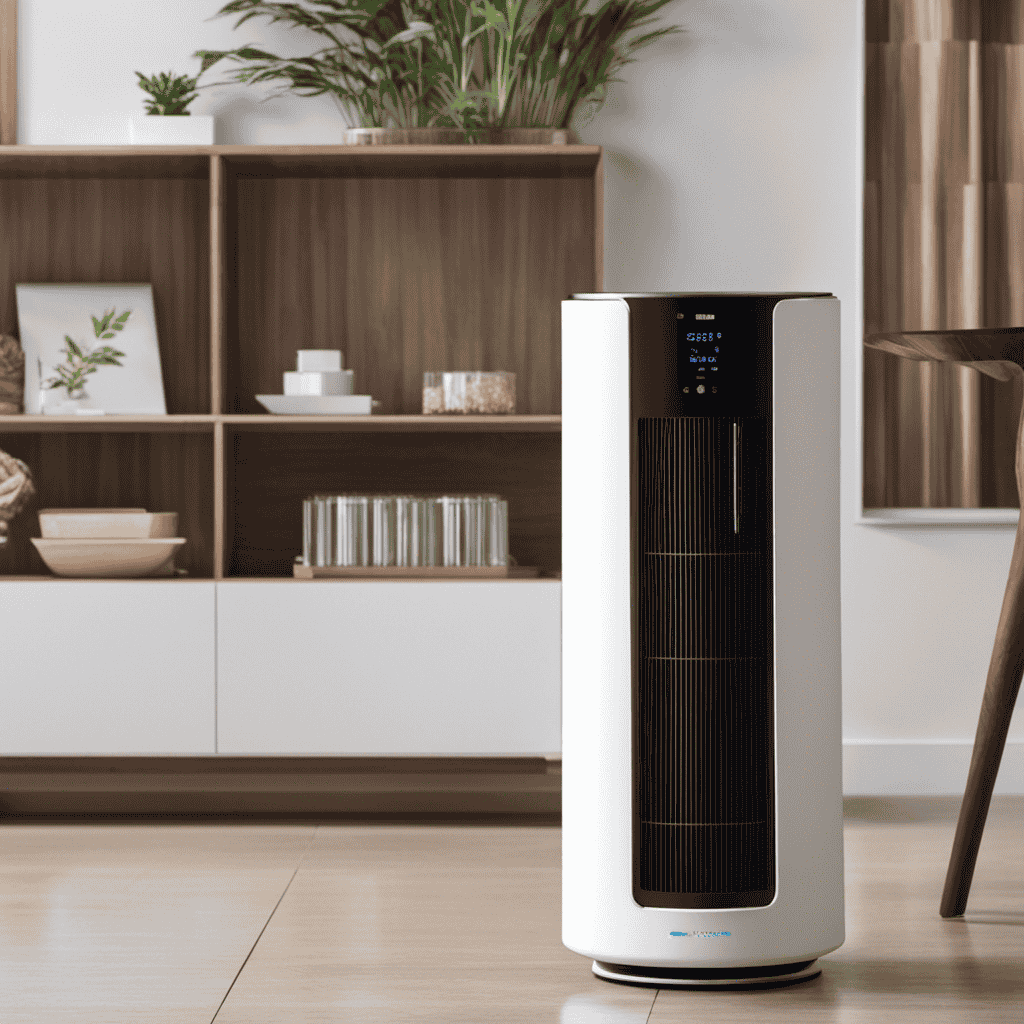 An image showcasing an air purifier in operation, emitting a refreshing cool breeze