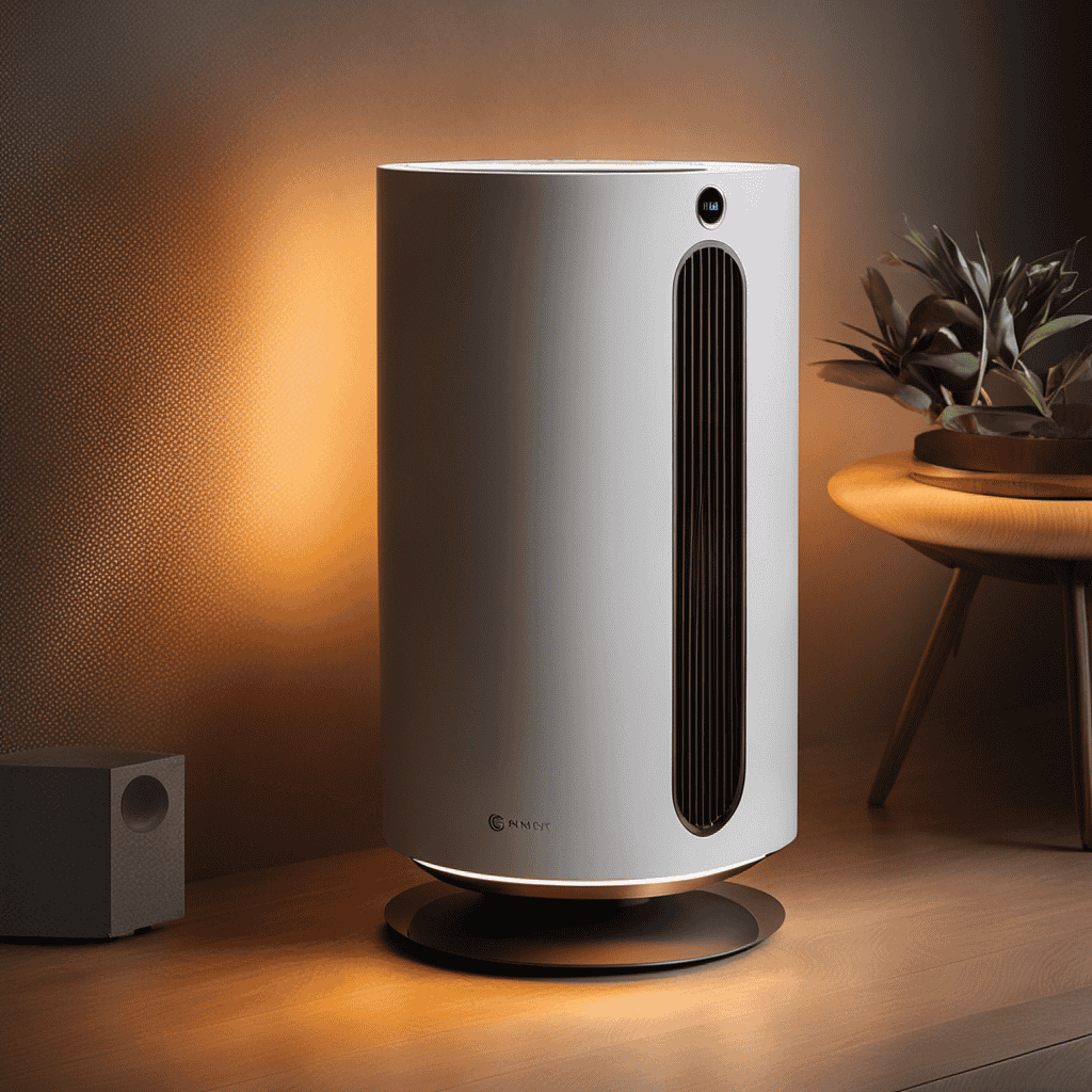 An image showcasing an air purifier with a softly glowing carbon light