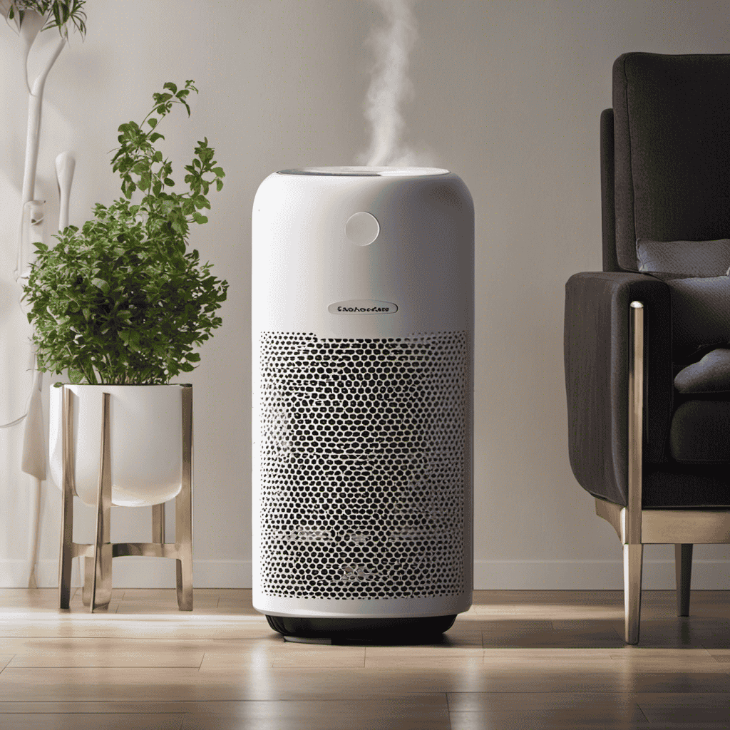 An image capturing the atmosphere of a room with an air purifier emitting a faint, refreshing scent