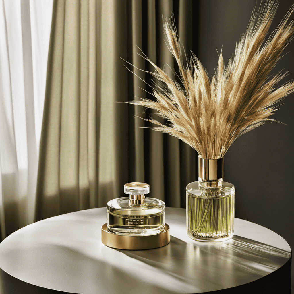 An image that showcases an air purifier emitting a faint scent of freshly harvested straw, evoking a sense of cleanliness and purity, while captivating readers' curiosity about the reasons behind this unexpected fragrance