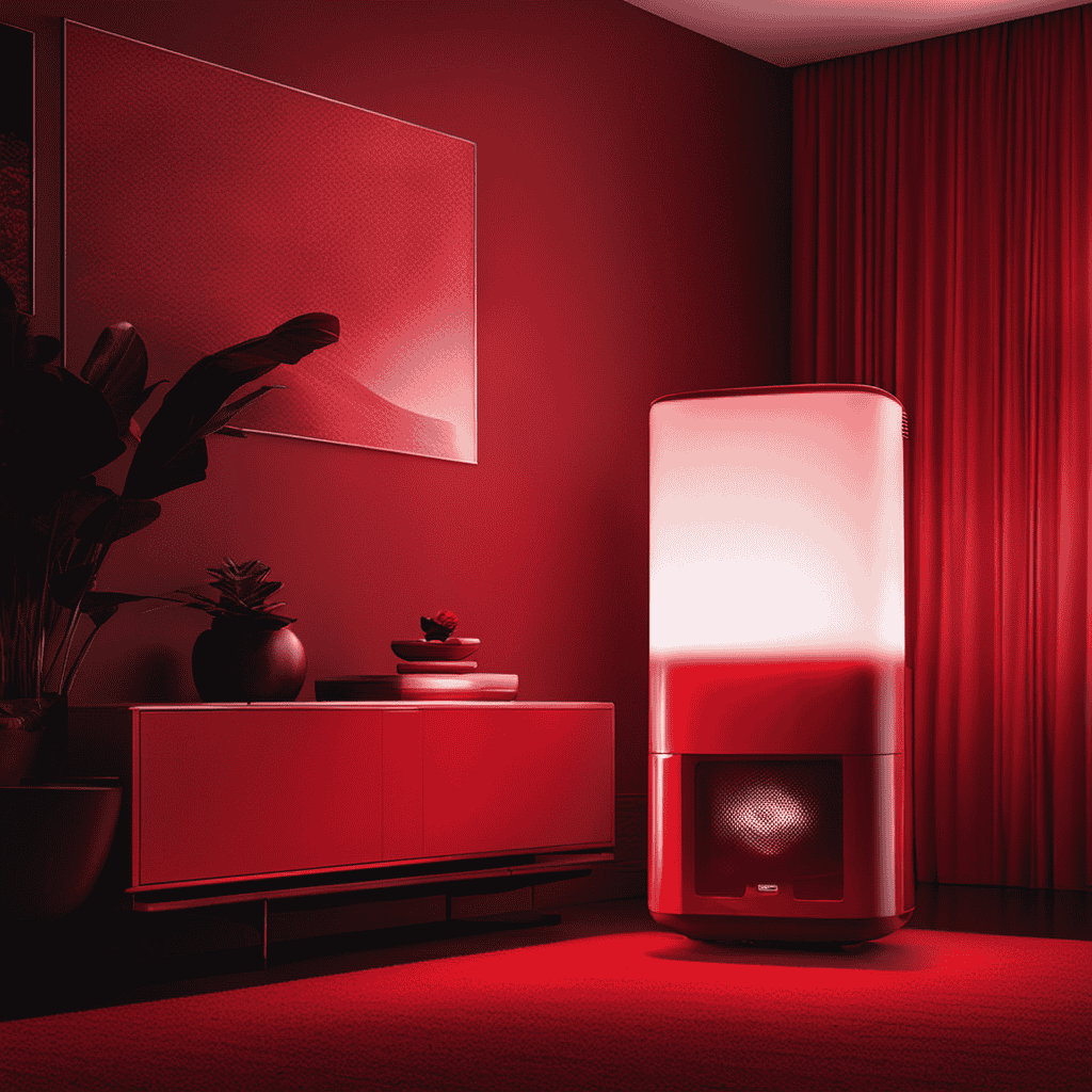 An image of a room with a red hue, where an air purifier and a humidifier are placed side by side