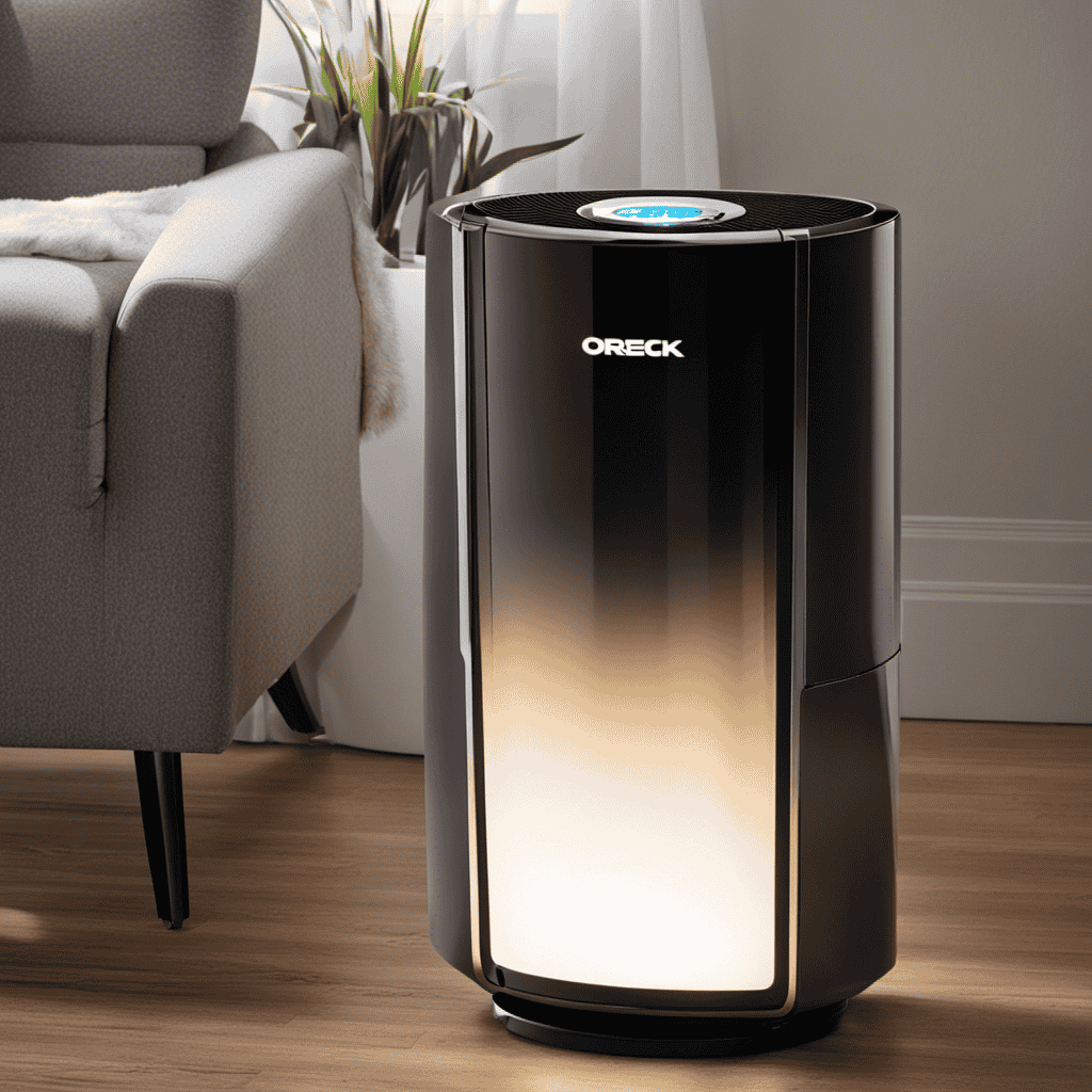 An image capturing an Oreck air purifier emitting small, vibrant sparks while in operation
