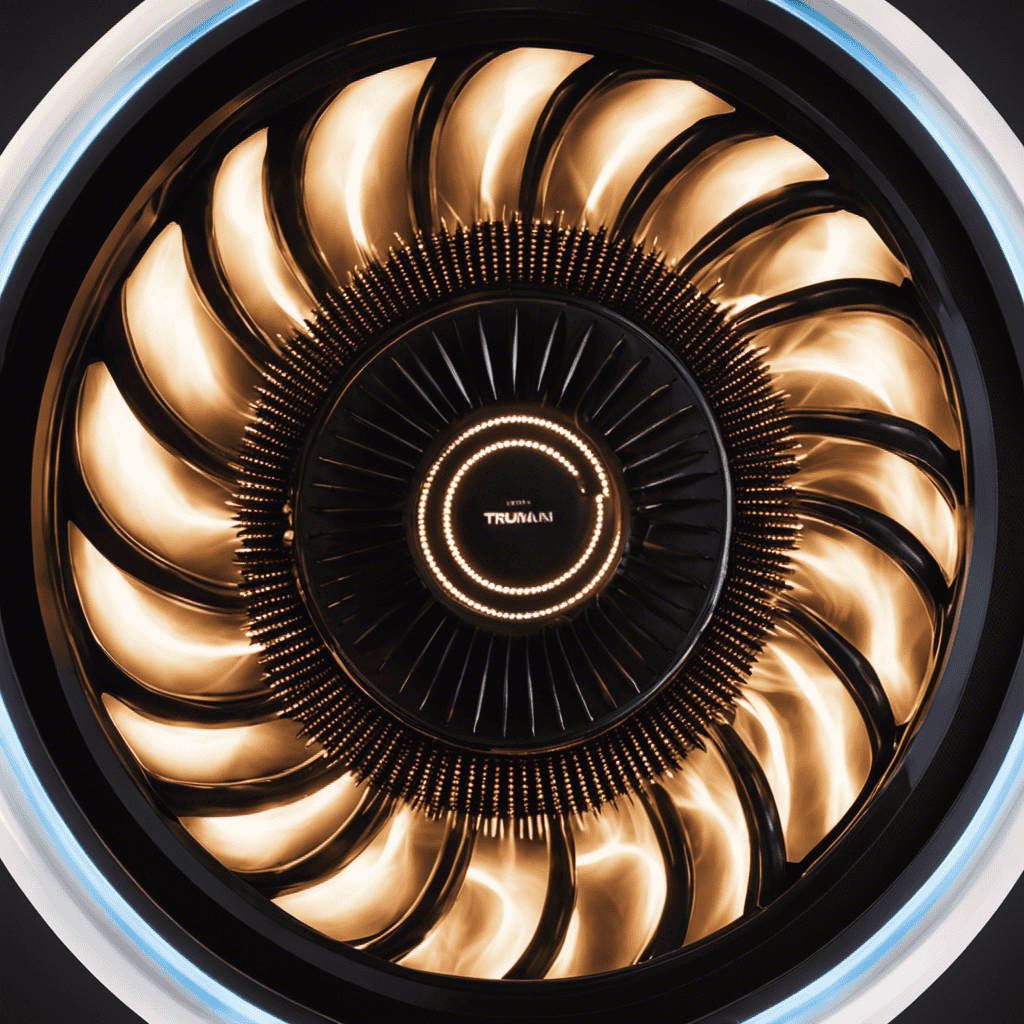 An image featuring a close-up view of a Truman Cell air purifier, capturing vibrant sparks of electricity flickering within the filter