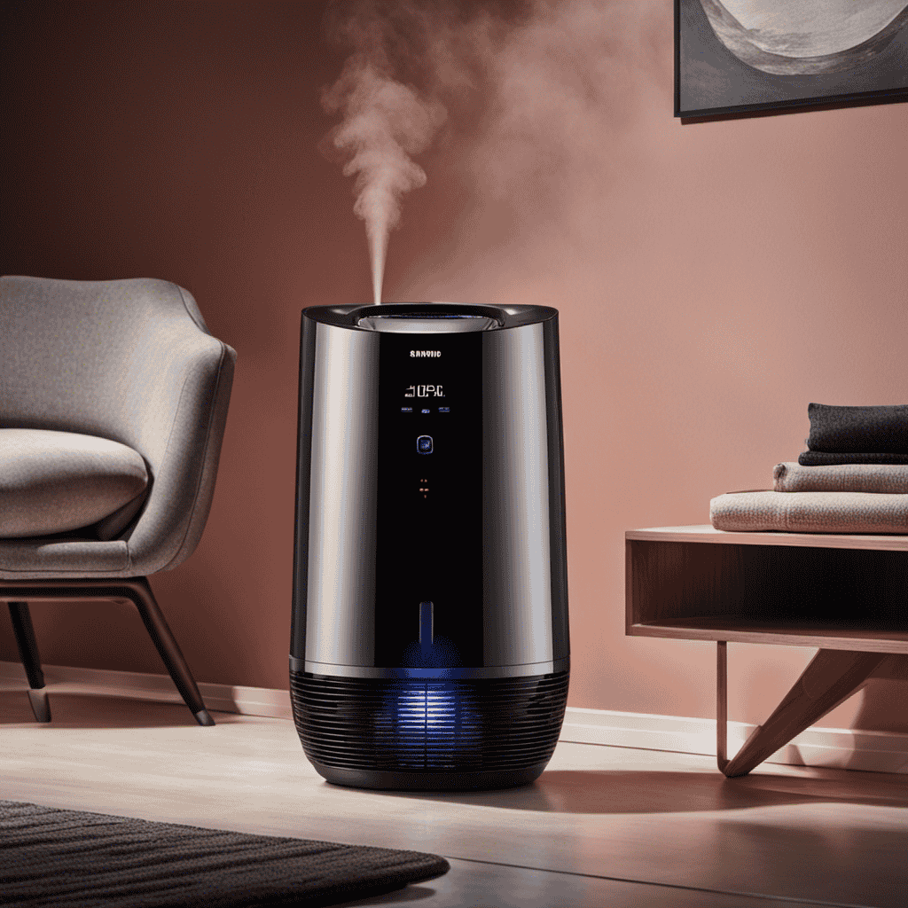 An image of a Samsung humidifier and air purifier with a red light flashing intermittently, indicating a problem