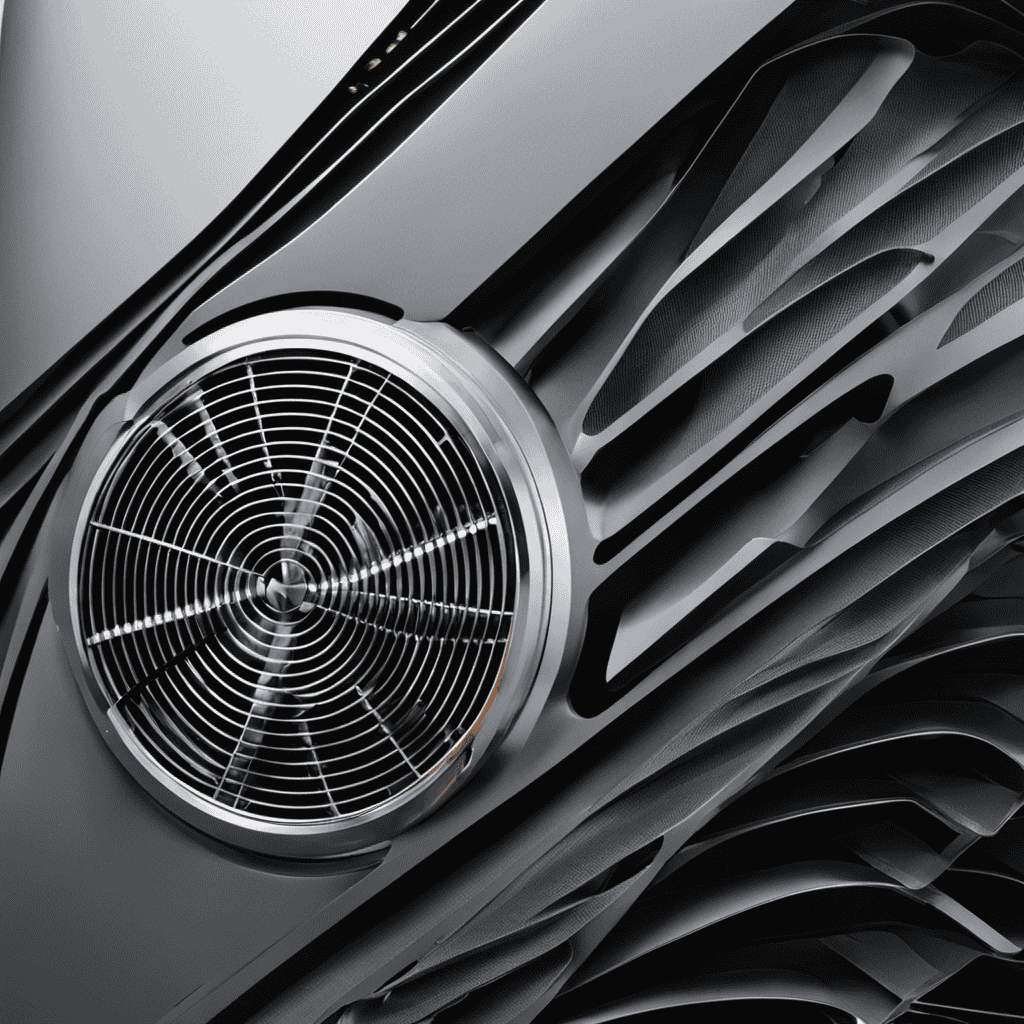 An image showcasing a close-up view of an air purifier, capturing the intricate machinery inside