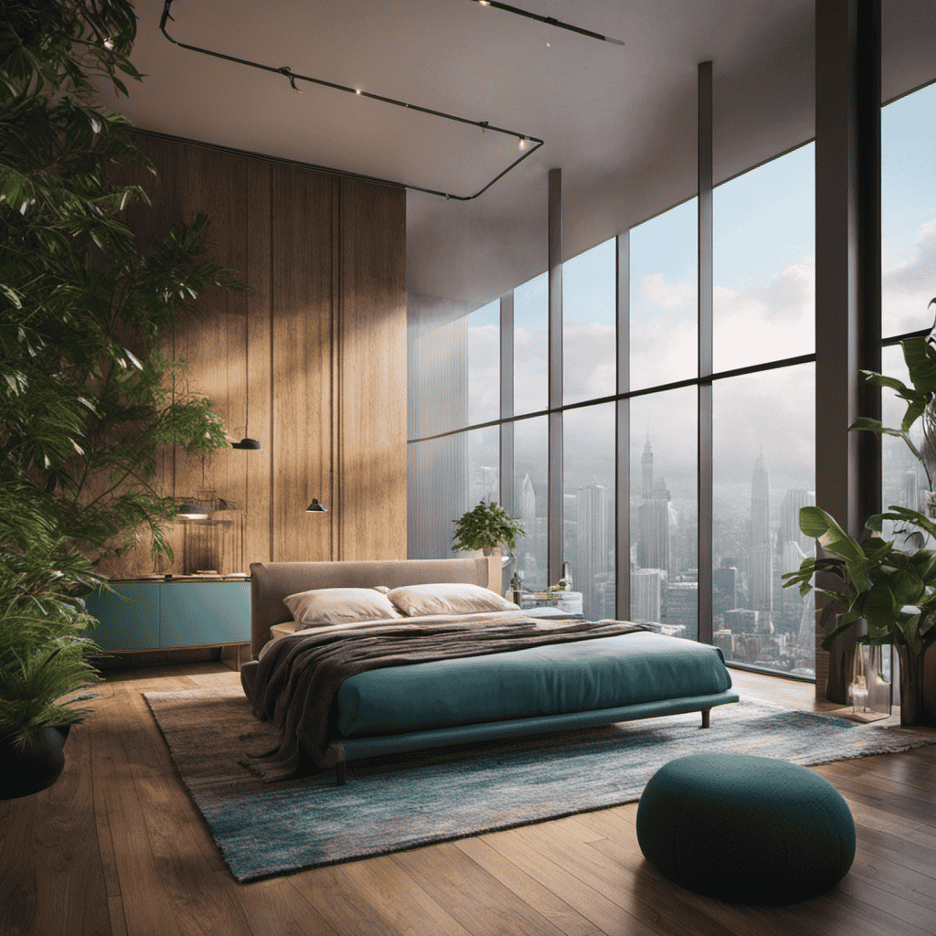 An image that showcases an indoor setting with polluted air, contrasting it with a clean and fresh environment