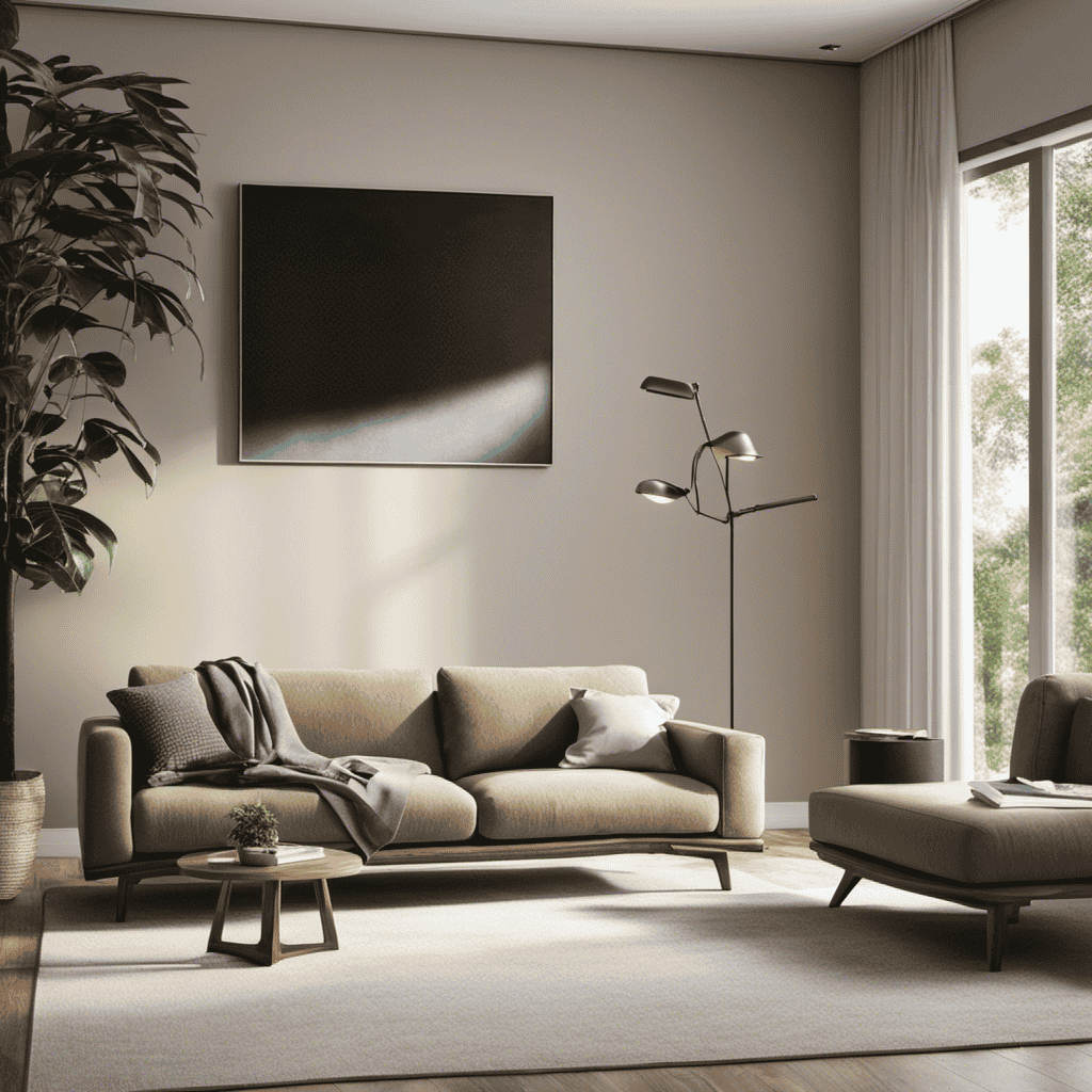 An image of a serene and dust-free living room, illuminated by soft natural light