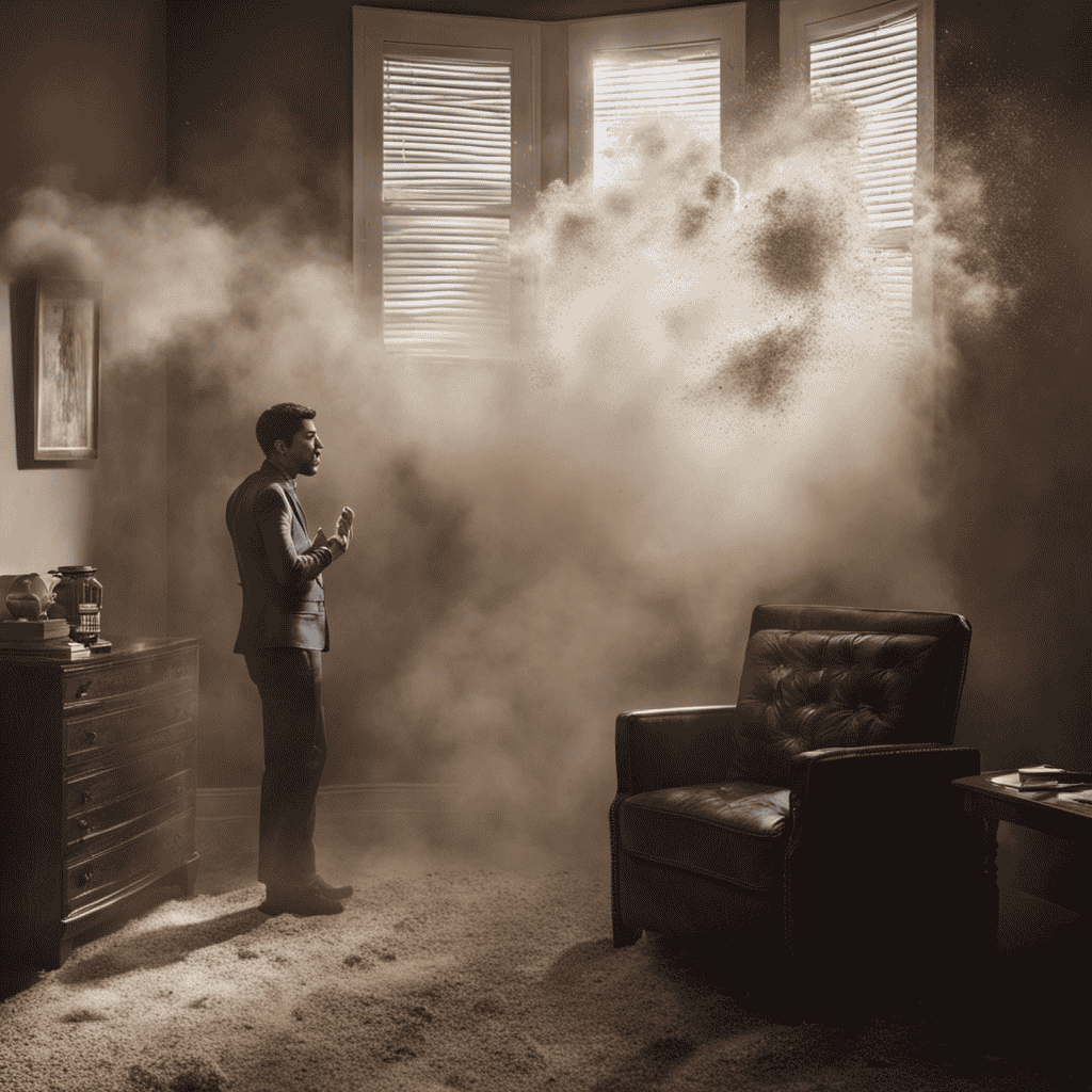 An image of a frustrated person in a room filled with dust particles floating in the air