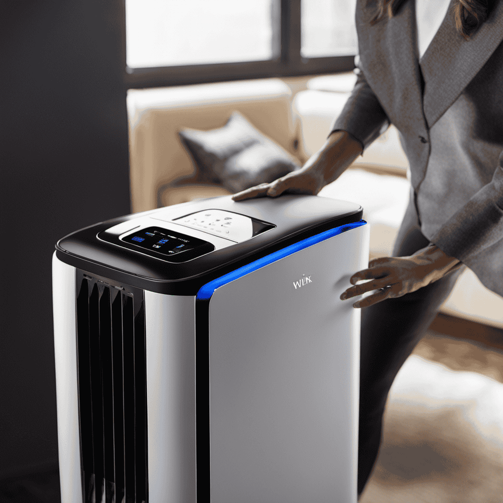 An image capturing a close-up shot of a gloved hand gently wiping the sleek surface of a Winix Air Purifier 5300