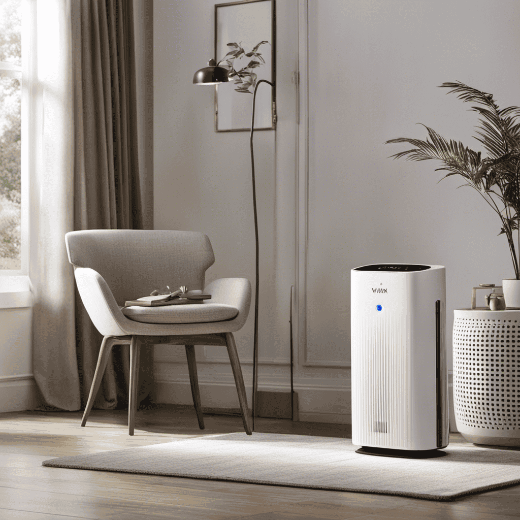 An image that showcases the Winix Air Purifier in action, depicting its advanced filtration system eliminating airborne pollutants, while visually representing the minimal ozone production through a series of clean, fresh air bubbles