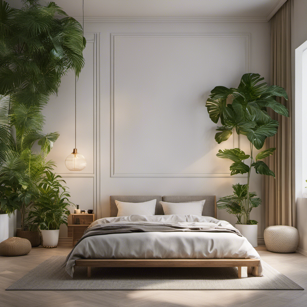 An image featuring a serene bedroom with soft, diffused lighting