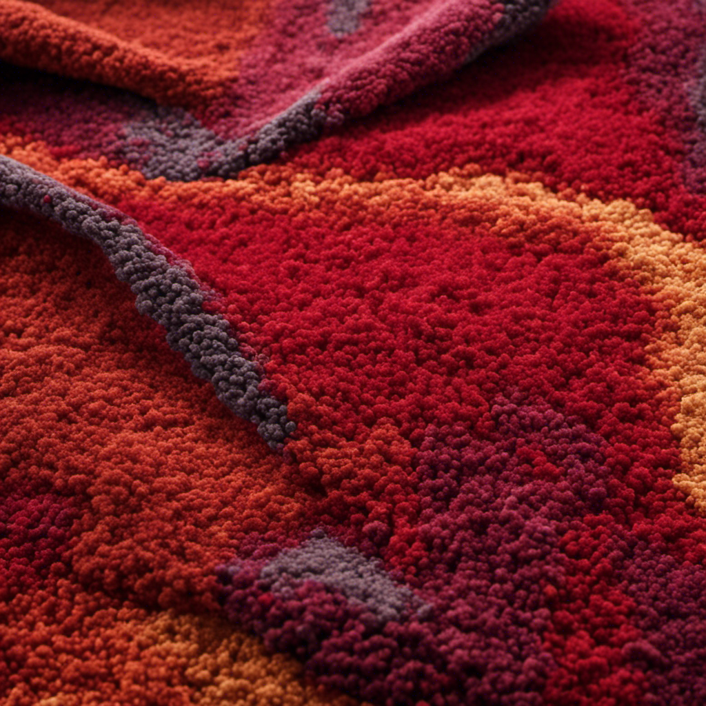 An image showcasing a vibrant, multi-colored carpet with a spilled glass of red wine at its center