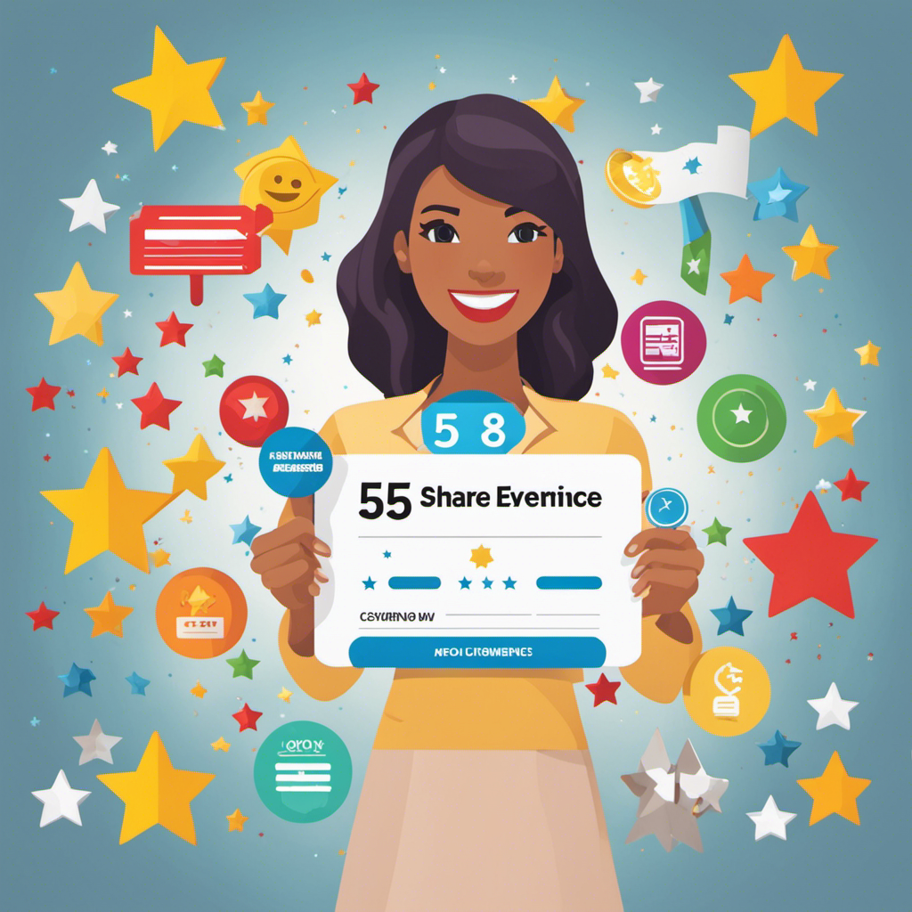 An image showcasing a happy customer holding a five-star rating card, surrounded by a variety of colorful review icons