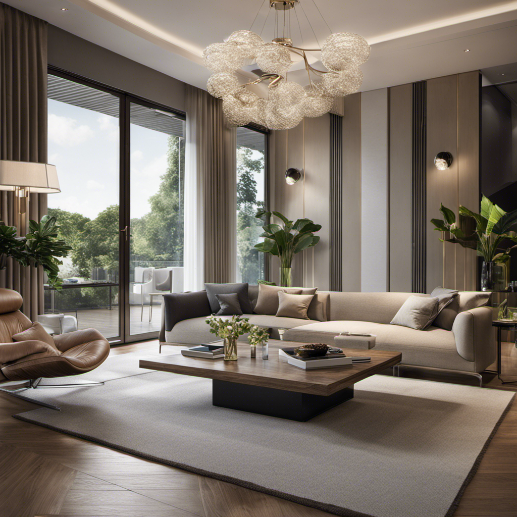 An image that showcases a luxurious living room with a high-end air purifier seamlessly blending into the decor