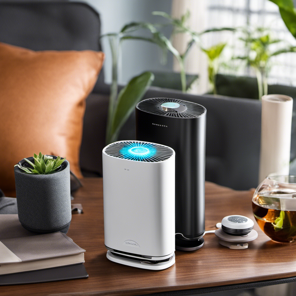 An image showcasing different types of portable air purifiers for travelers