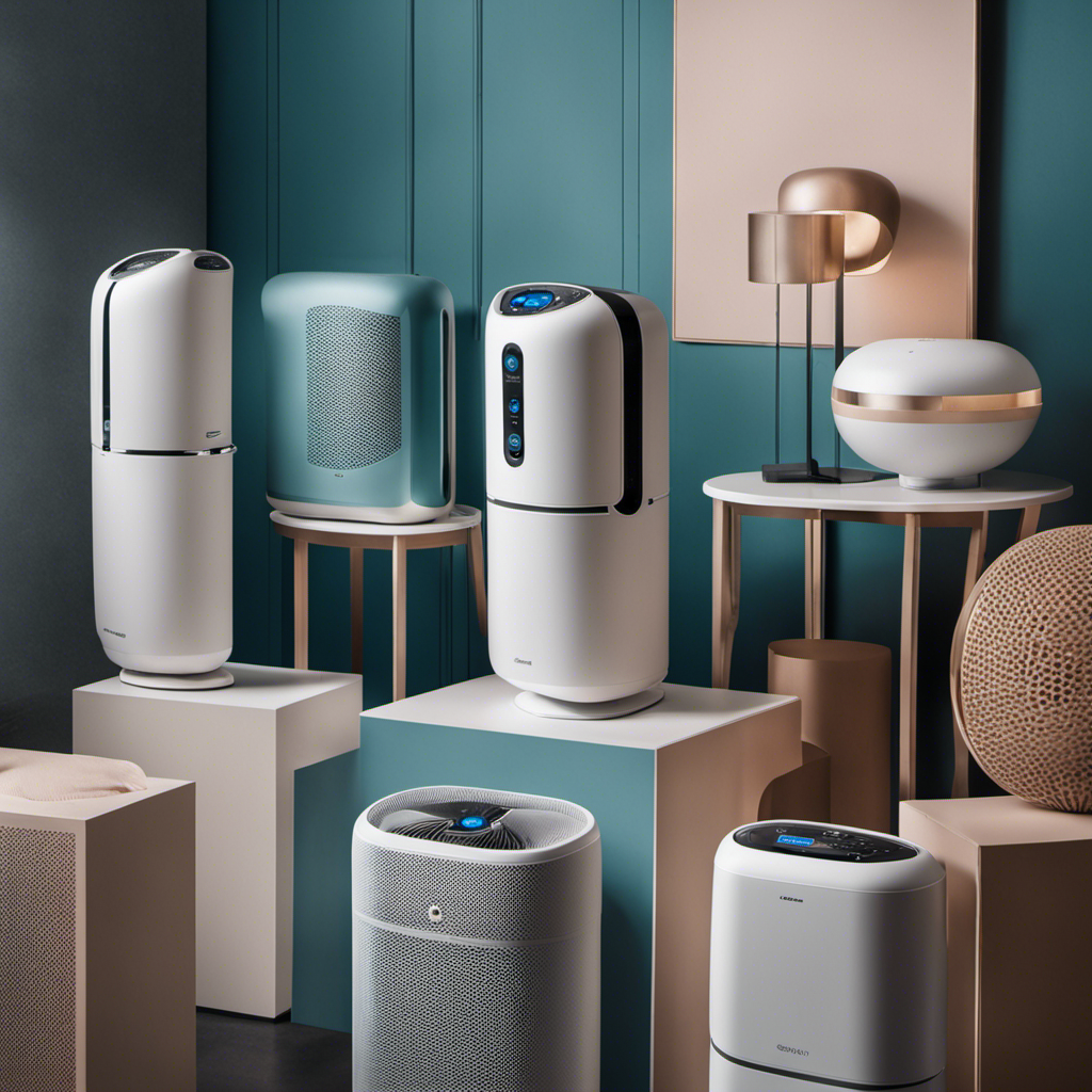 An image showcasing a person with asthma surrounded by different air purifiers, comparing their features and emphasizing the importance of finding the perfect match to alleviate symptoms and improve air quality
