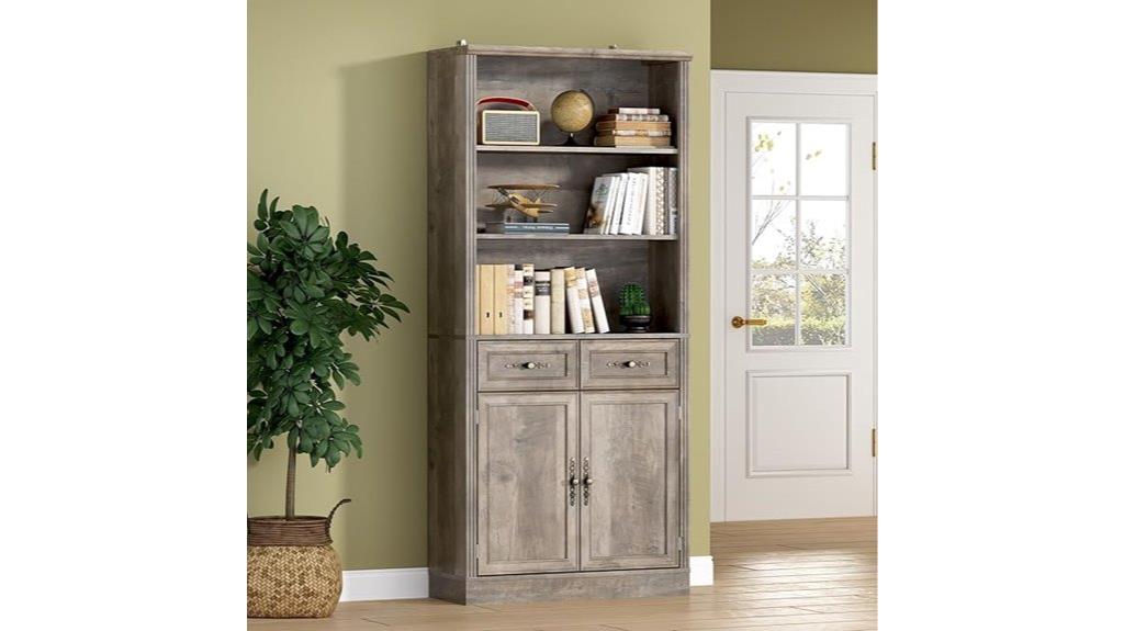 tall bookshelf with drawers