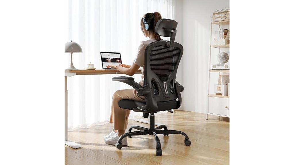 high back flip arm office chair