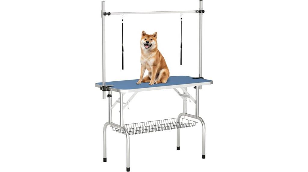 large blue dog grooming table
