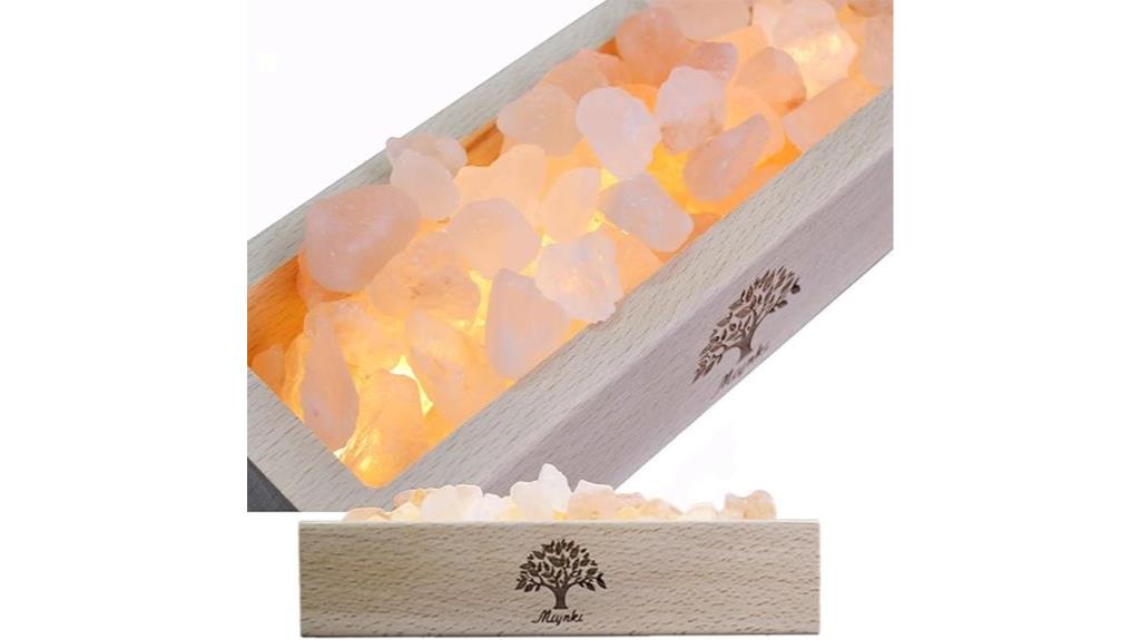 salt lamp with wooden base