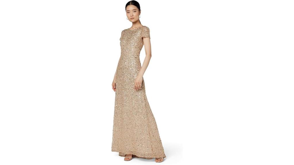 sequin gown with short sleeves