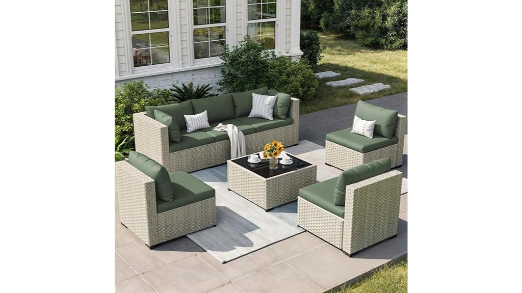 seven piece wicker patio set