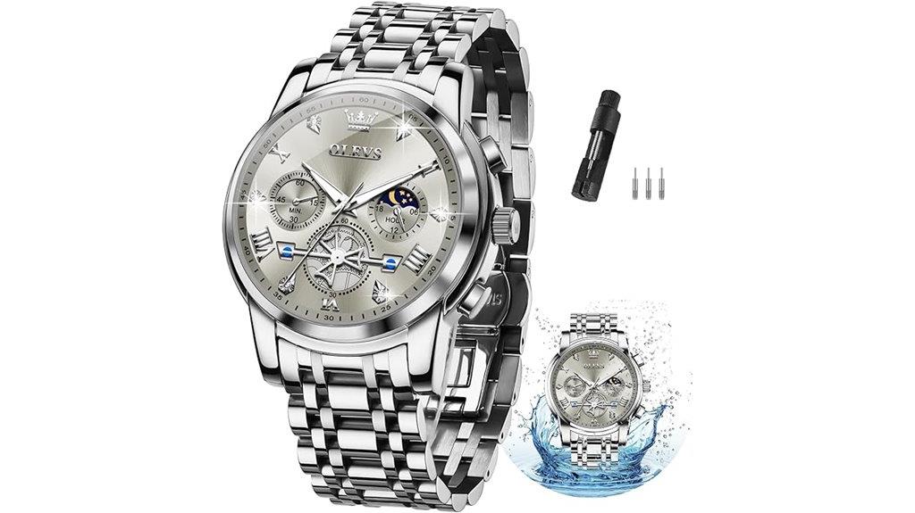 silver stainless steel chronograph