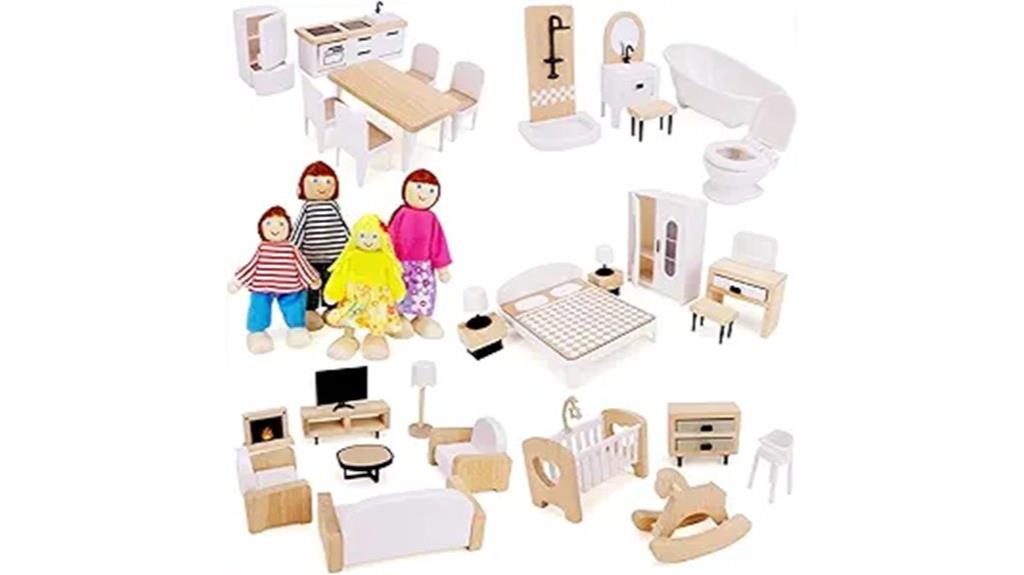 wooden dollhouse furniture set