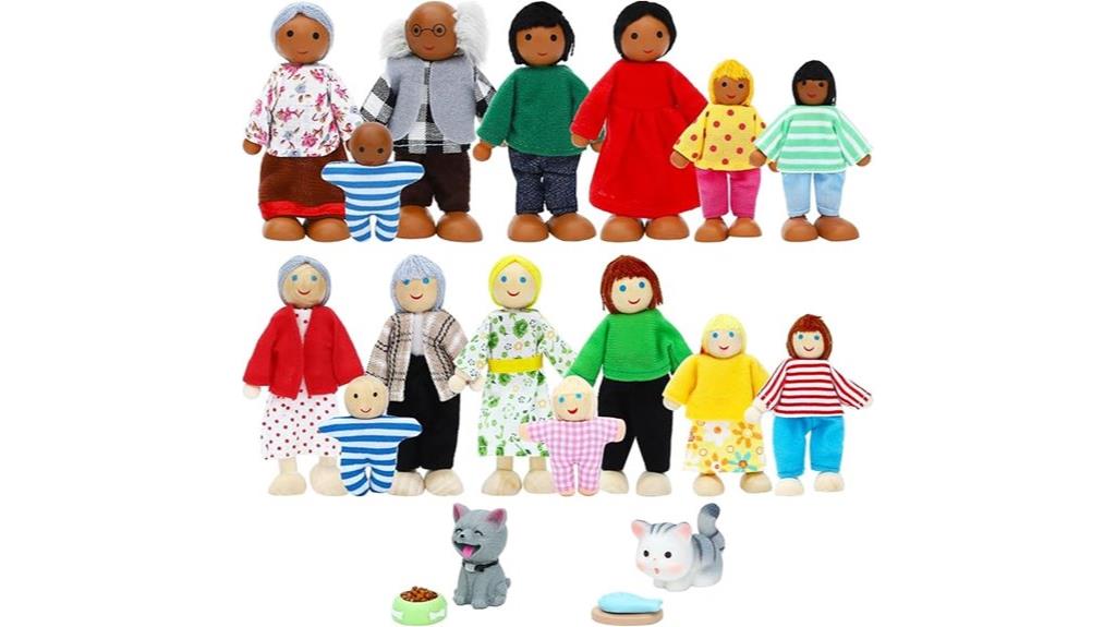 wooden family dollhouse set